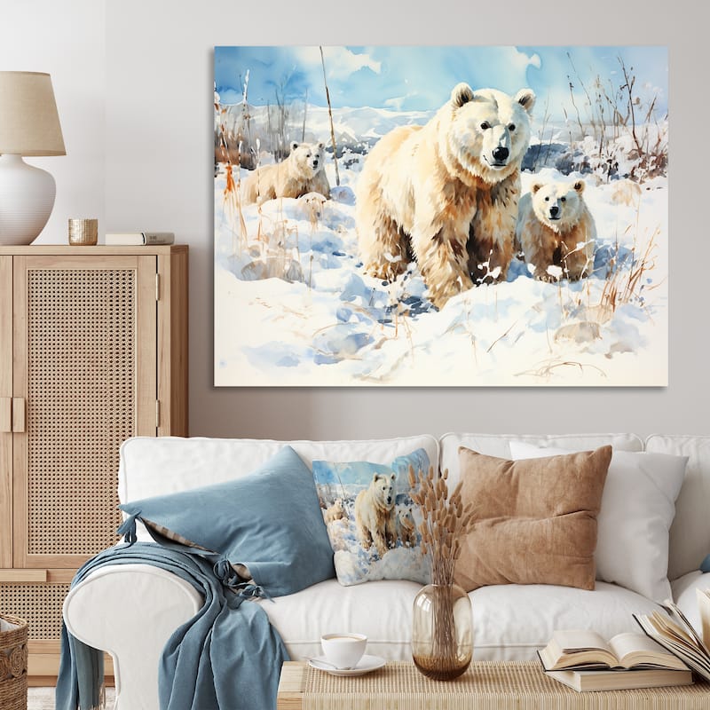 Designart "Snow Polar Bears In Winter II" Bear Wall Art Blue Modern